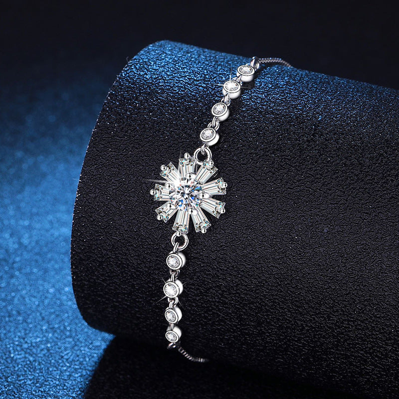 [LunaMar]RADIANT ICY CRYSTAL SUNFLOWER MOISSANITE BRACELET