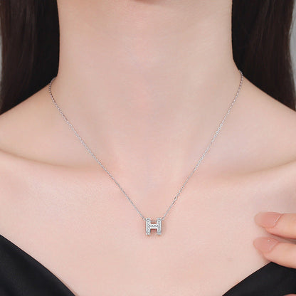 [LunaMar]FULL-PAVE "H" MOISSANITE PENDANT NECKLACE