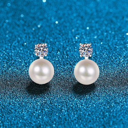 [LunaMar]ELEGANT NATURAL PEARL & MOISSANITE DROP EARRINGS