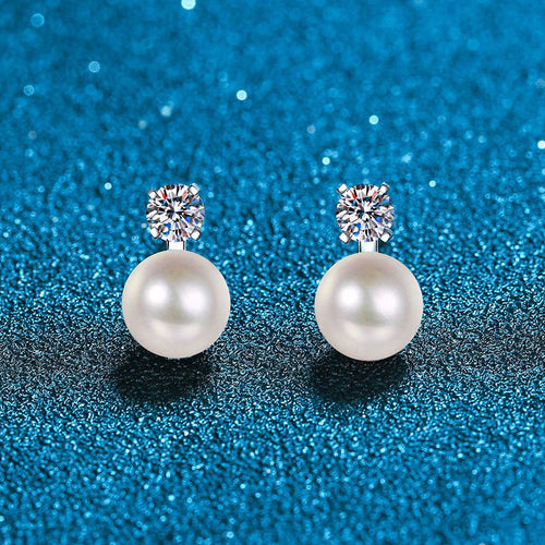 [LunaMar]ELEGANT NATURAL PEARL & MOISSANITE DROP EARRINGS