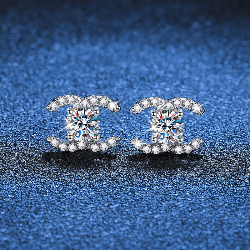 [LunaMar]CHIC INTERLOCKING DOUBLE-C MOISSANITE STUD EARRINGS