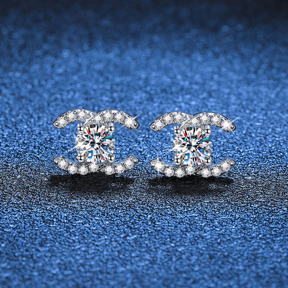 [LunaMar]CHIC INTERLOCKING DOUBLE-C MOISSANITE STUD EARRINGS