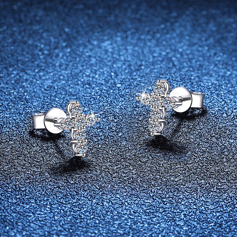 [LunaMar]SPARKLING CROSS MOISSANITE STUD EARRINGS