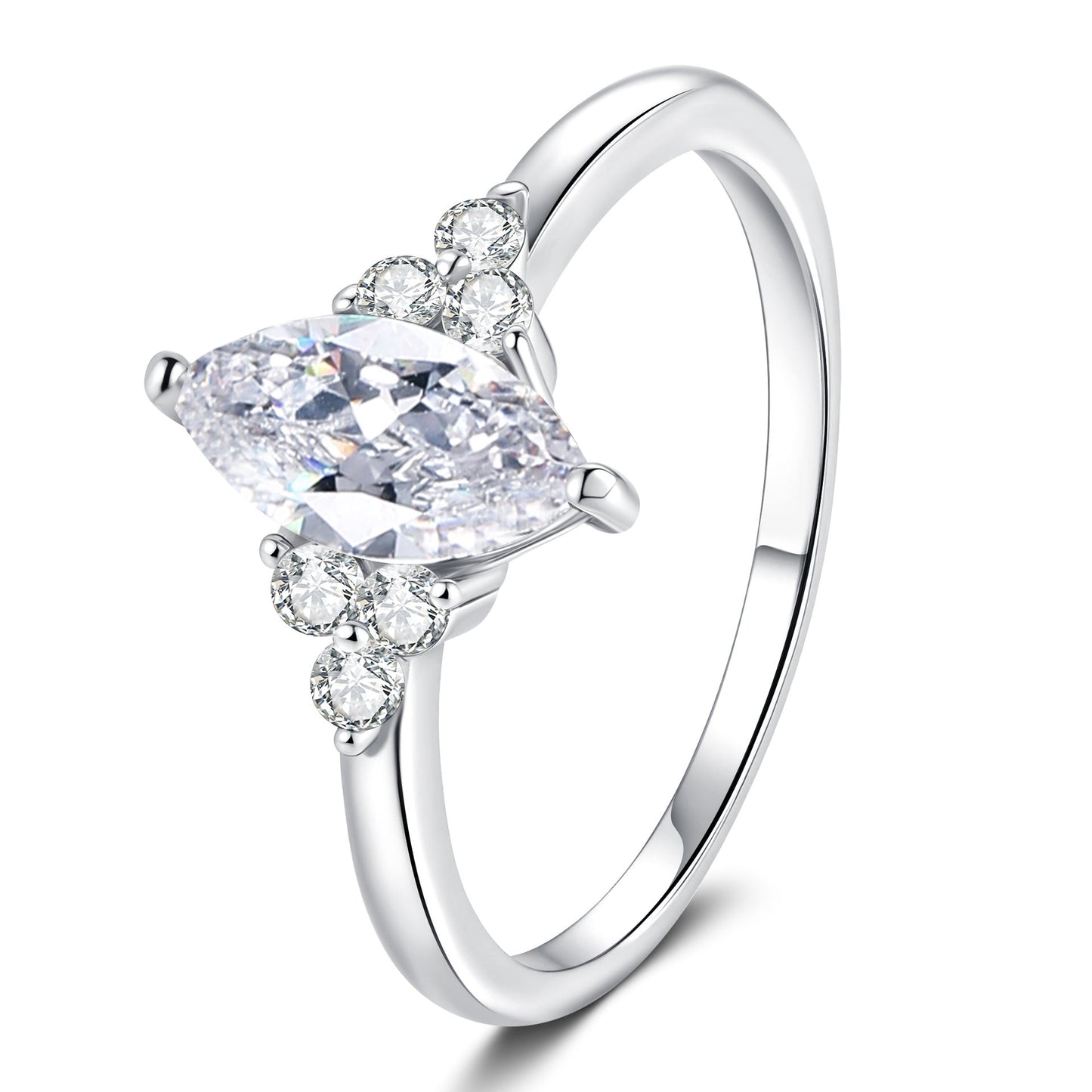 [LunaMar]ELEGANT MARQUISE CUT MOISSANITE RING WITH SIDE ACCENTS