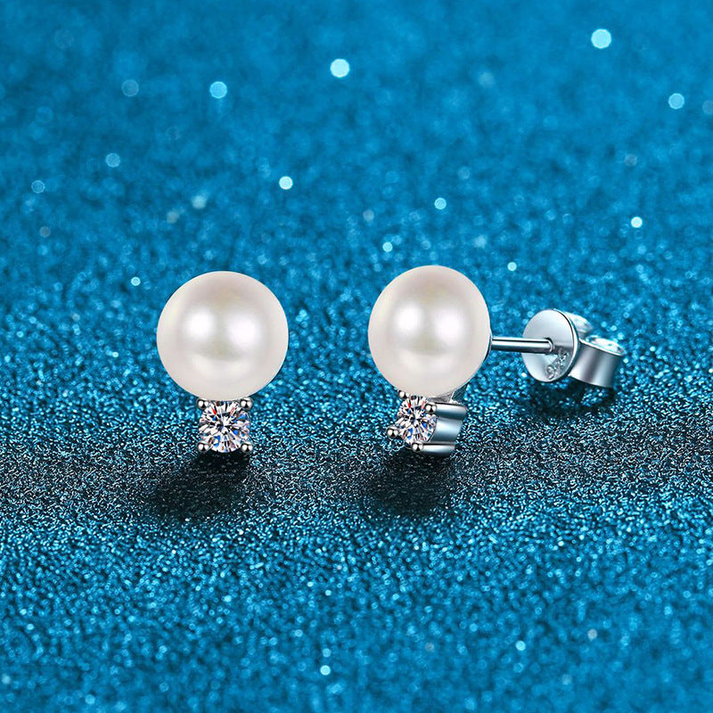 [LunaMar]ELEGANT NATURAL PEARL & MOISSANITE DROP EARRINGS