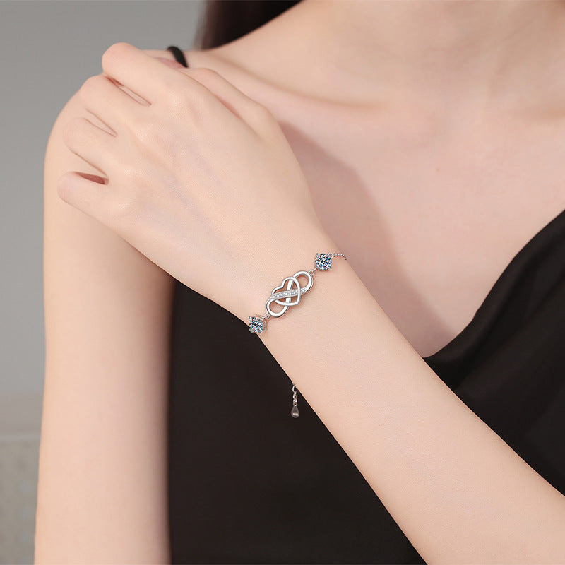 [LunaMar]DOUBLE-STONE "LOVE LINK" MOISSANITE BRACELET