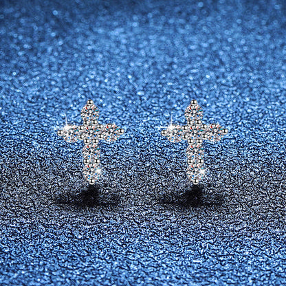 [LunaMar]SPARKLING CROSS MOISSANITE STUD EARRINGS