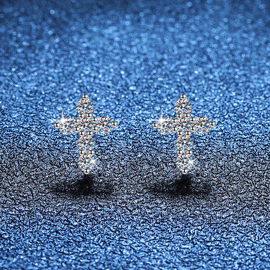 [LunaMar]SPARKLING CROSS MOISSANITE STUD EARRINGS