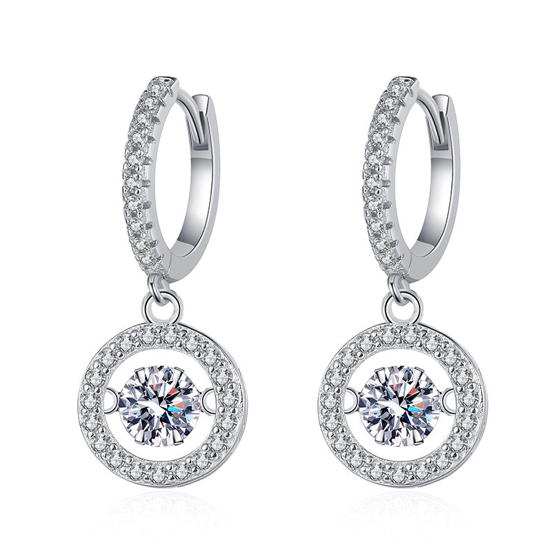 [LunaMar]DANCING MOISSANITE HALO DROP HOOP EARRINGS