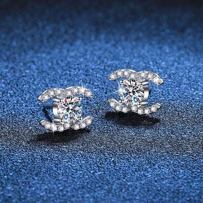 [LunaMar]CHIC INTERLOCKING DOUBLE-C MOISSANITE STUD EARRINGS