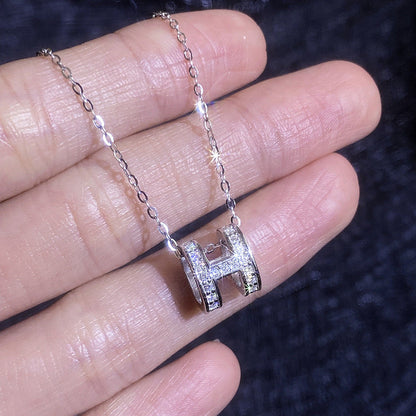 [LunaMar]FULL-PAVE "H" MOISSANITE PENDANT NECKLACE