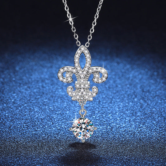 [LunaMar]ROYAL FLEUR-DE-LIS MOISSANITE PENDANT NECKLACE