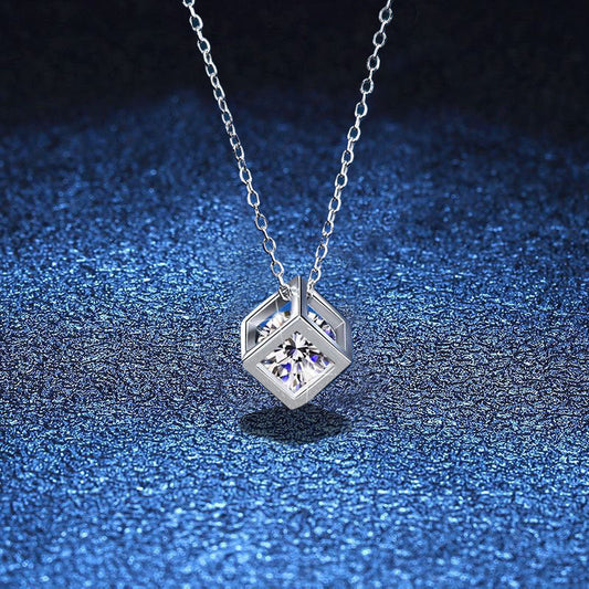 [LunaMar]GEOMETRIC SUGAR-CUBE MOISSANITE NECKLACE