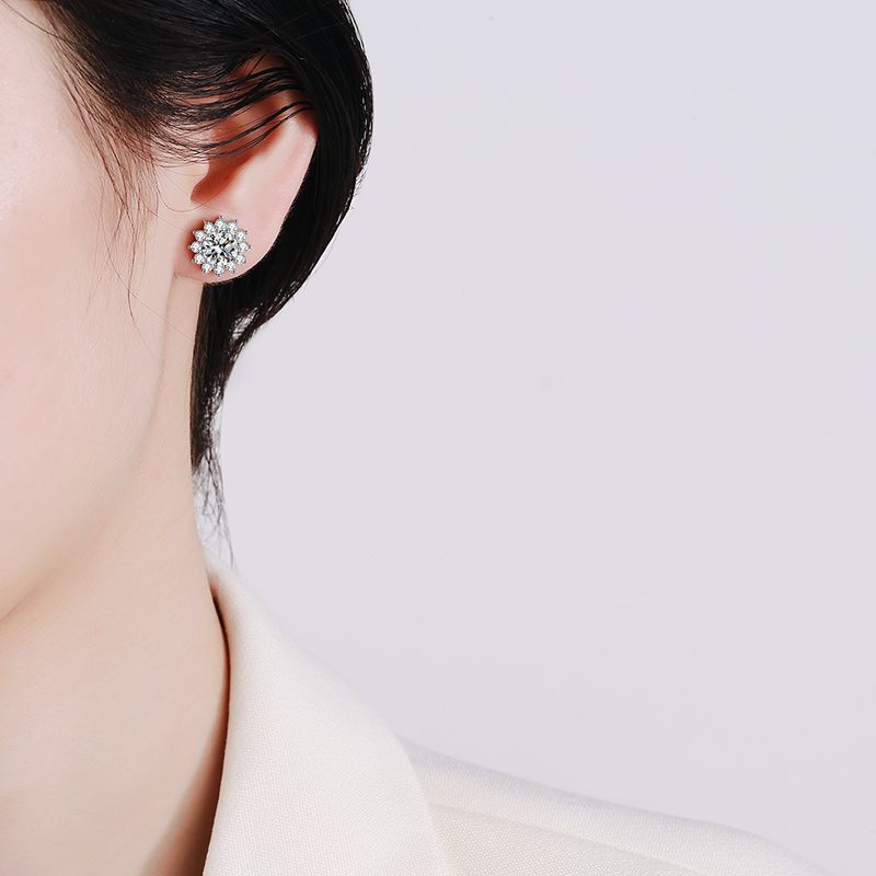 [LunaMar]BLOOMING SUNFLOWER MOISSANITE STUD EARRINGS