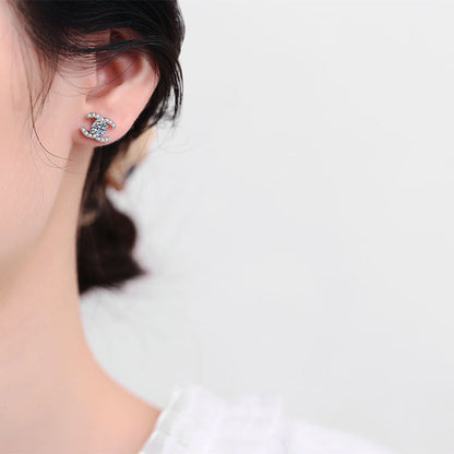 [LunaMar]CHIC INTERLOCKING DOUBLE-C MOISSANITE STUD EARRINGS