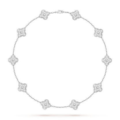[LunaMar]CLASSIC LUCKY 10-MOTIF CLOVER NECKLACE WHITE GOLD COLLECTION