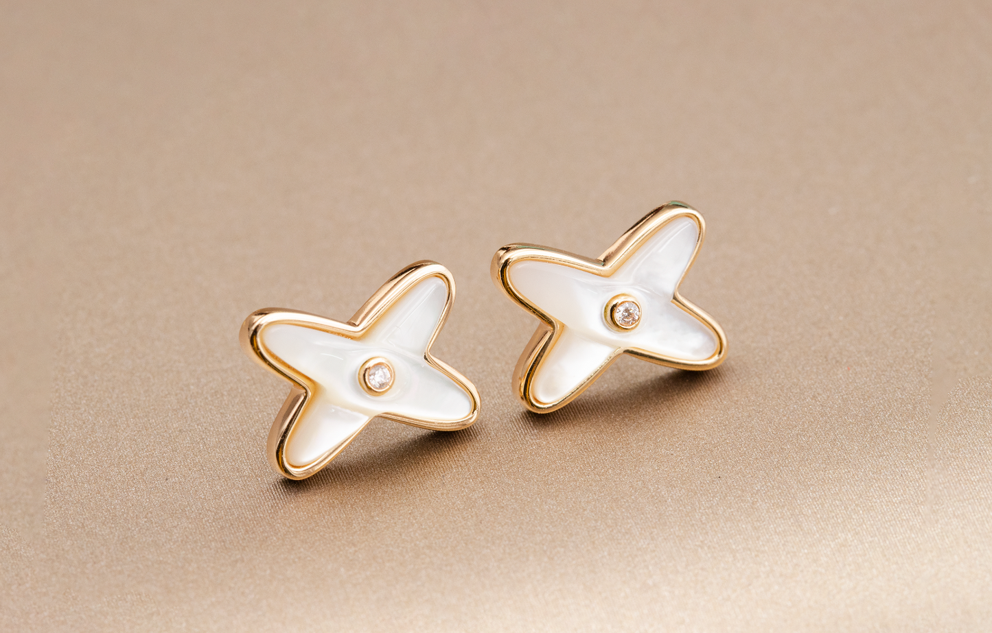 [LunaMar]JEUX DE WHITE MOP ROSE GOLD DIAMOND EARRINGS