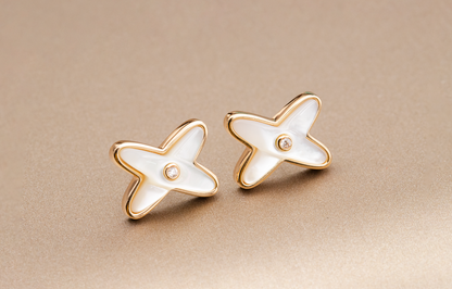 [LunaMar]JEUX DE WHITE MOP ROSE GOLD DIAMOND EARRINGS