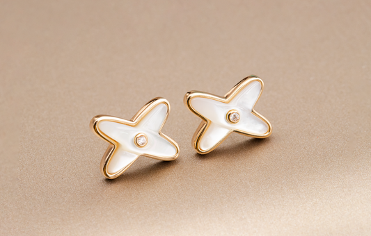 [LunaMar]JEUX DE WHITE MOP ROSE GOLD DIAMOND EARRINGS