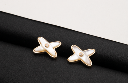 [LunaMar]JEUX DE WHITE MOP ROSE GOLD DIAMOND EARRINGS