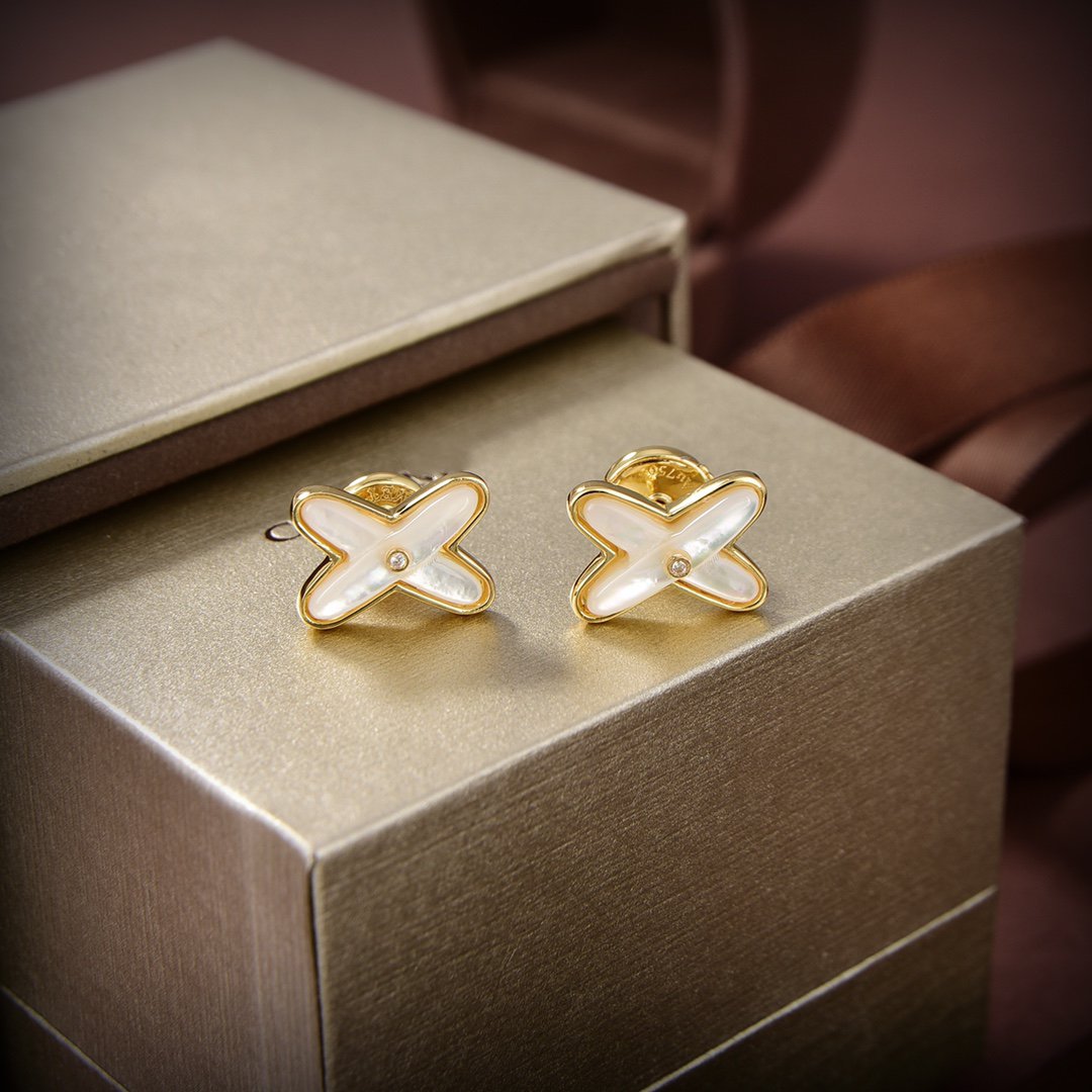 [LunaMar]JEUX DE WHITE MOP GOLD DIAMOND EARRINGS