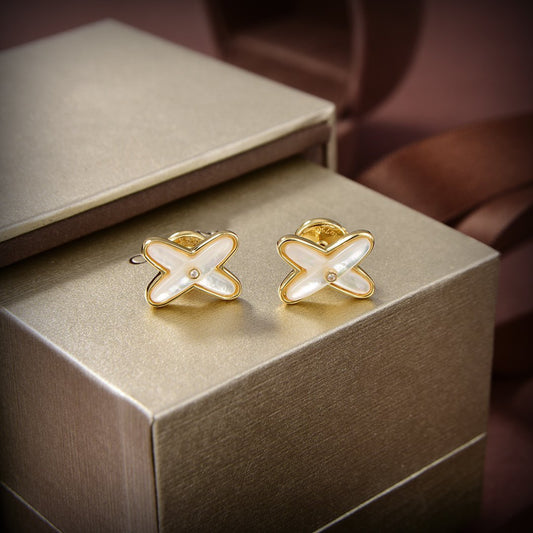 [LunaMar]JEUX DE WHITE MOP GOLD DIAMOND EARRINGS
