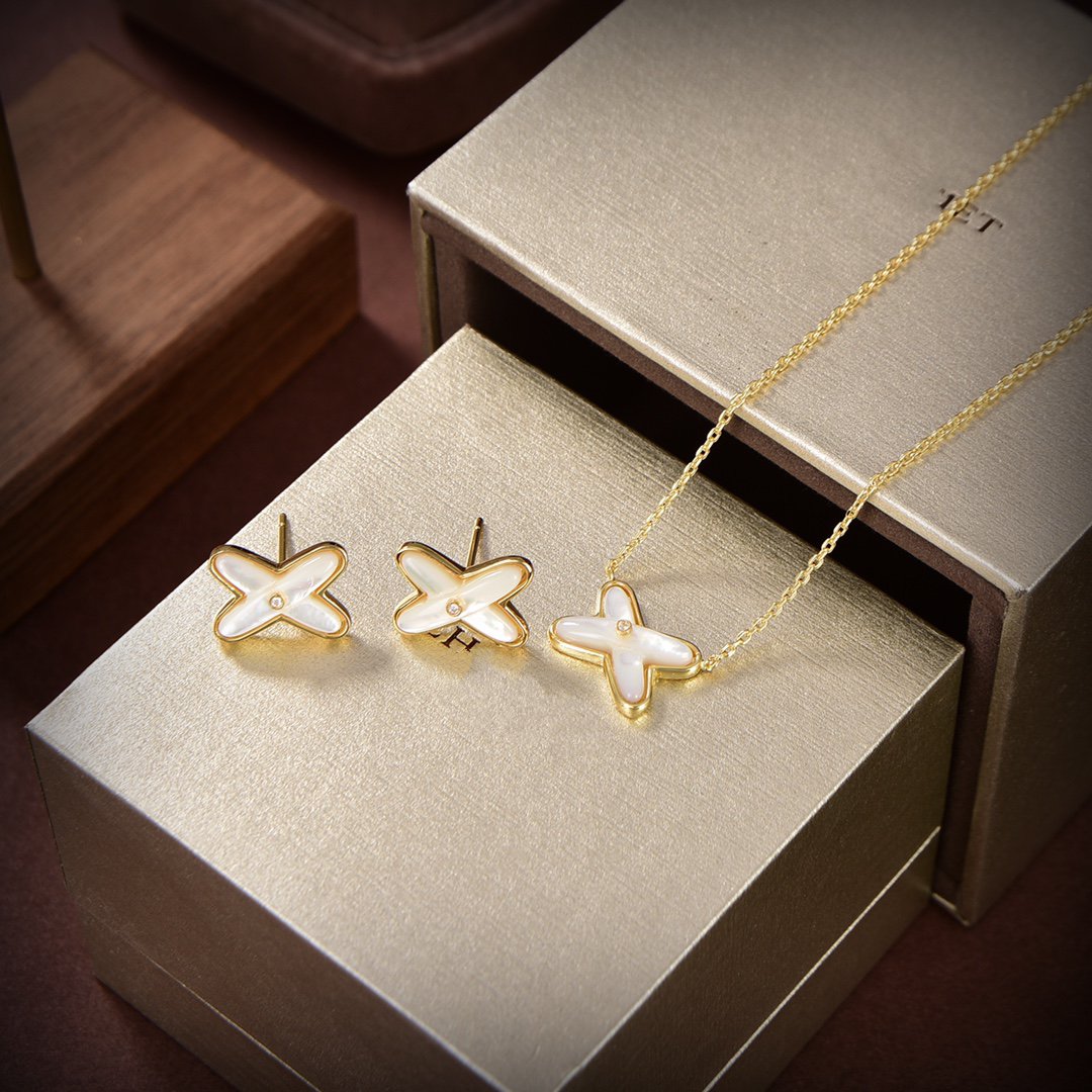 [LunaMar]JEUX DE WHITE MOP GOLD DIAMOND EARRINGS