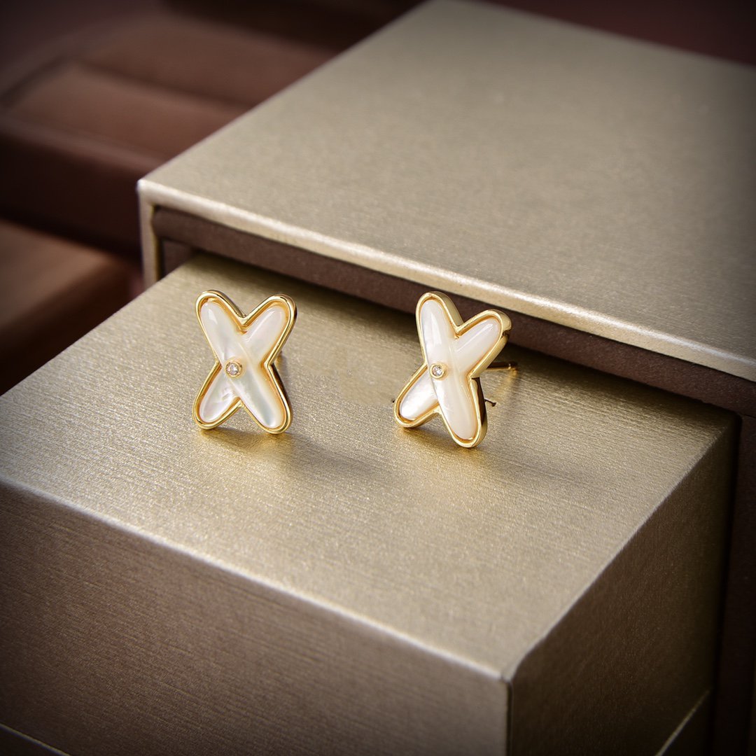 [LunaMar]JEUX DE WHITE MOP GOLD DIAMOND EARRINGS