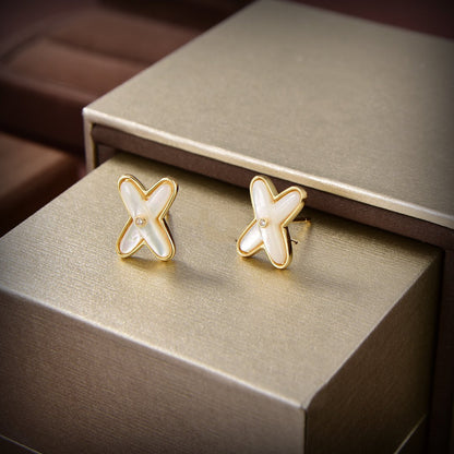 [LunaMar]JEUX DE WHITE MOP GOLD DIAMOND EARRINGS