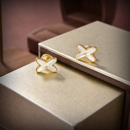 [LunaMar]JEUX DE WHITE MOP GOLD DIAMOND EARRINGS