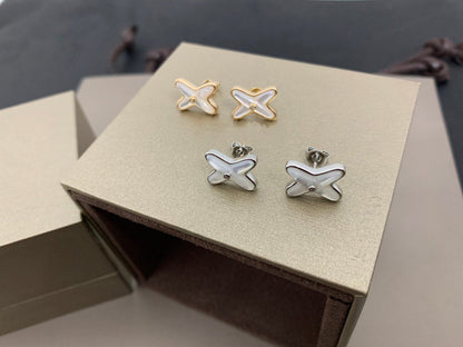 [LunaMar]JEUX DE WHITE MOP SILVER DIAMOND EARRINGS