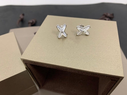 [LunaMar]JEUX DE WHITE MOP SILVER DIAMOND EARRINGS