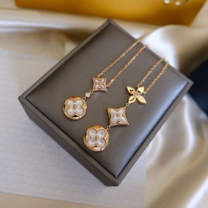 [LunaMar]COLOR BLOSSOM LARIAT NECKLACE ROSE GOLD WHITE MOTHER PEARL AND DIAMOND