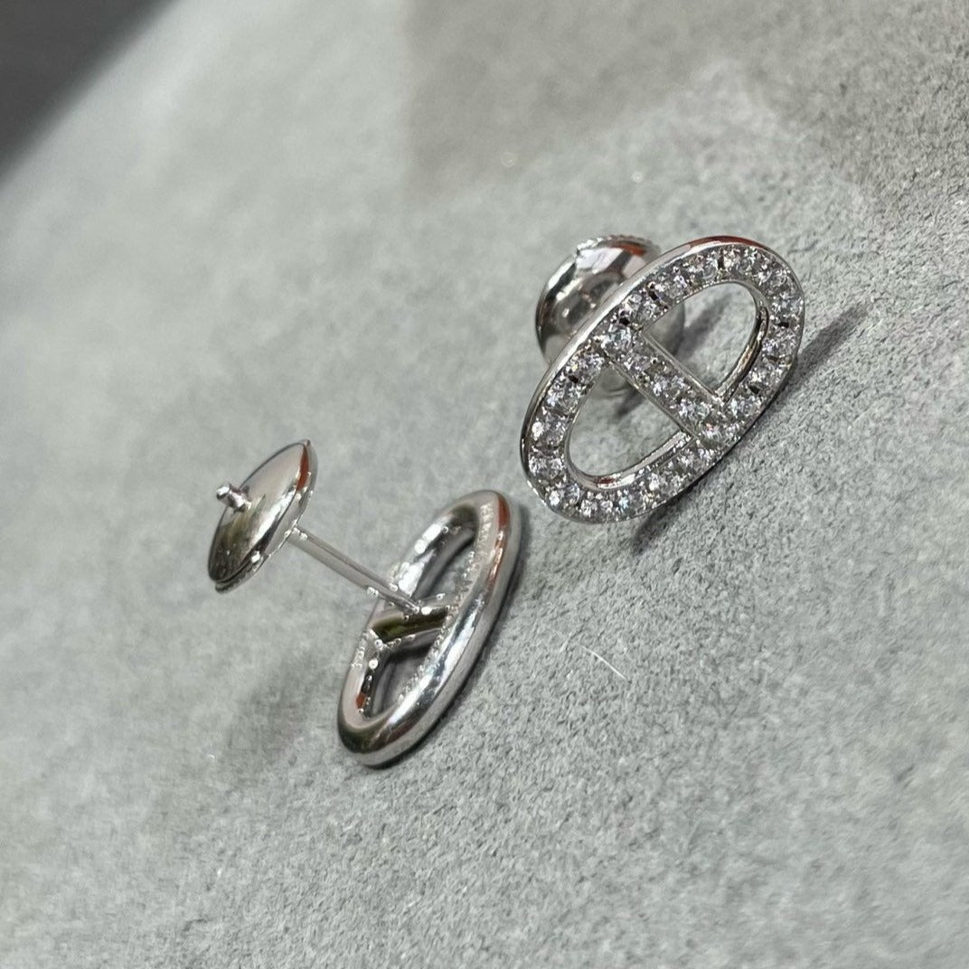 [LunaMar]HM FULL DIAMOND PIG NOSE STUD EARRINGS
