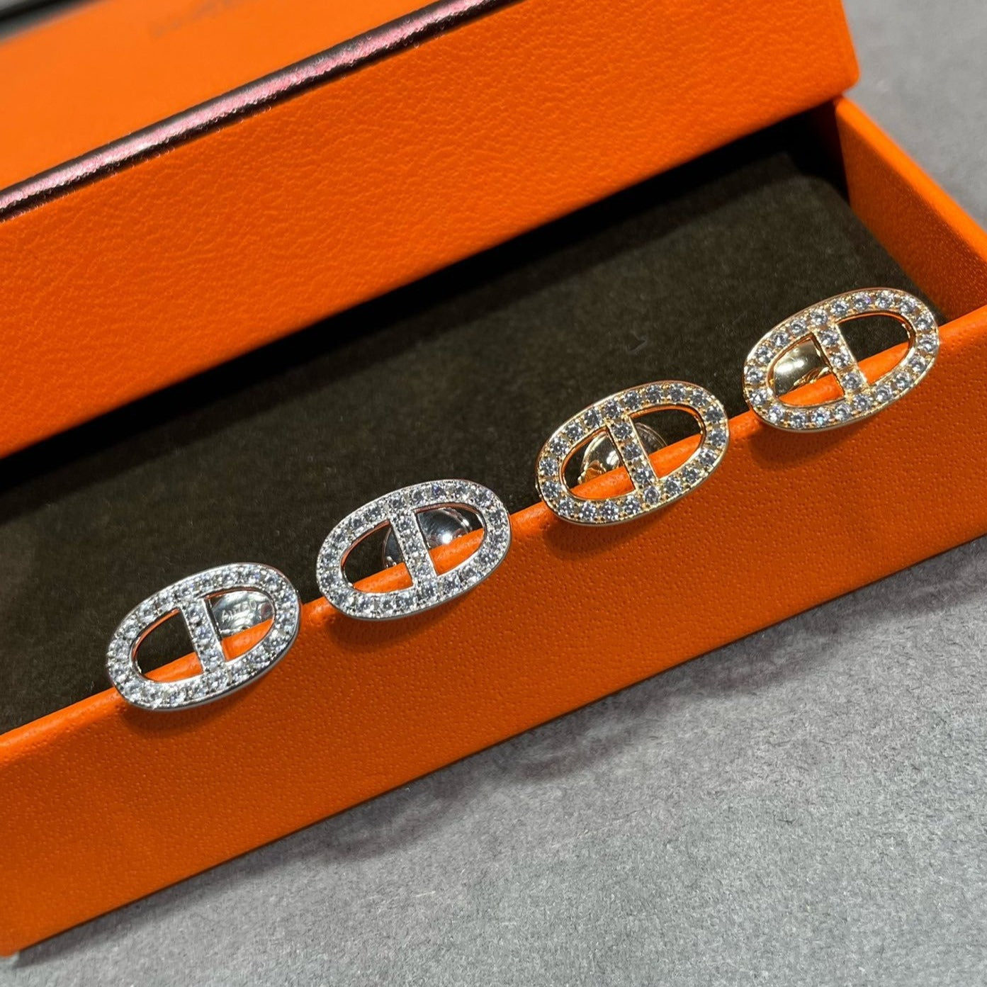 [LunaMar]HM FULL DIAMOND PIG NOSE STUD EARRINGS