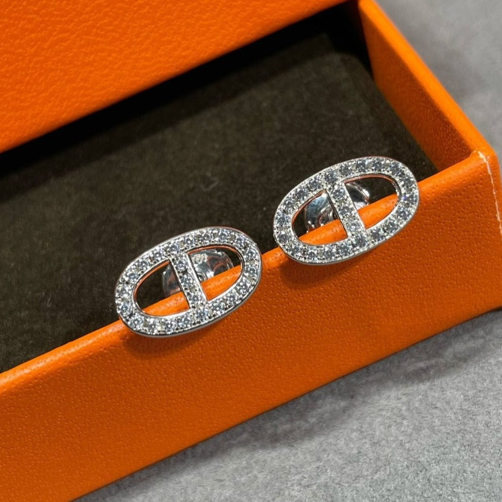 [LunaMar]HM FULL DIAMOND PIG NOSE STUD EARRINGS