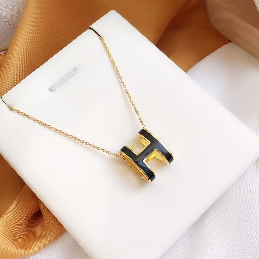 [LunaMar]HM CLIC BLACK ENAMEL GOLD NECKLACE