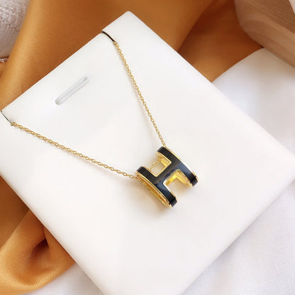 [LunaMar]HM CLIC BLACK ENAMEL GOLD NECKLACE