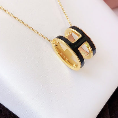 [LunaMar]HM CLIC BLACK ENAMEL GOLD NECKLACE