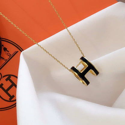 [LunaMar]HM CLIC BLACK ENAMEL GOLD NECKLACE