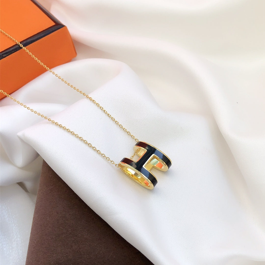 [LunaMar]HM CLIC BLACK ENAMEL GOLD NECKLACE