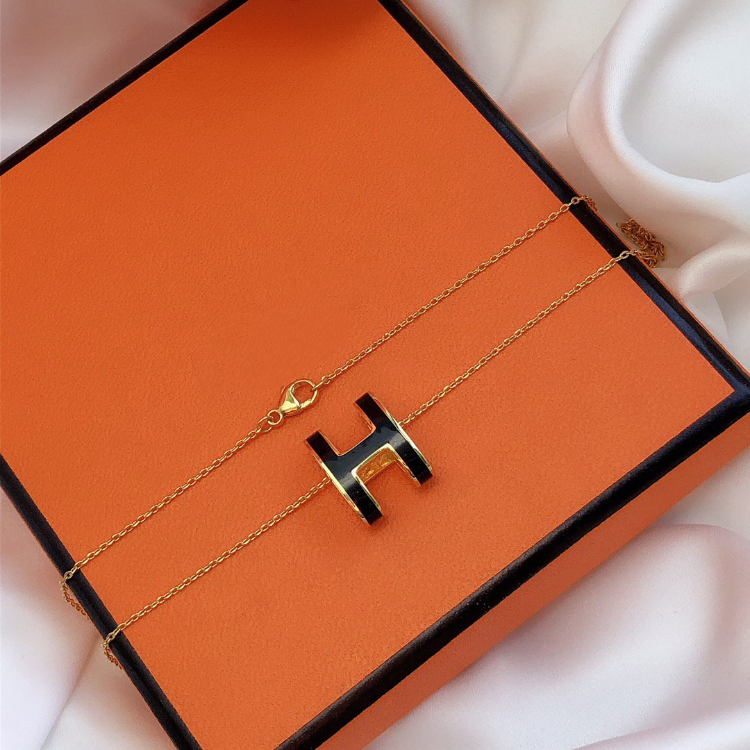 [LunaMar]HM CLIC BLACK ENAMEL GOLD NECKLACE
