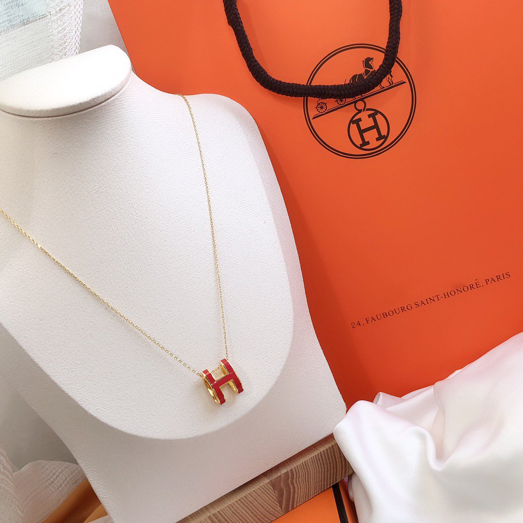 [LunaMar]HM CLIC RED ENAMEL GOLD NECKLACE