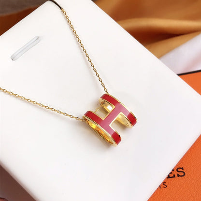 [LunaMar]HM CLIC RED ENAMEL GOLD NECKLACE