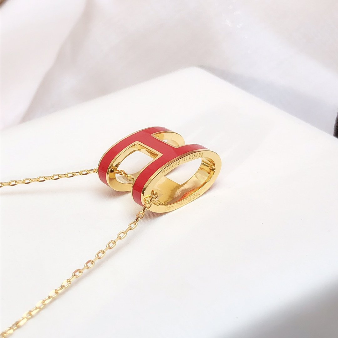 [LunaMar]HM CLIC RED ENAMEL GOLD NECKLACE