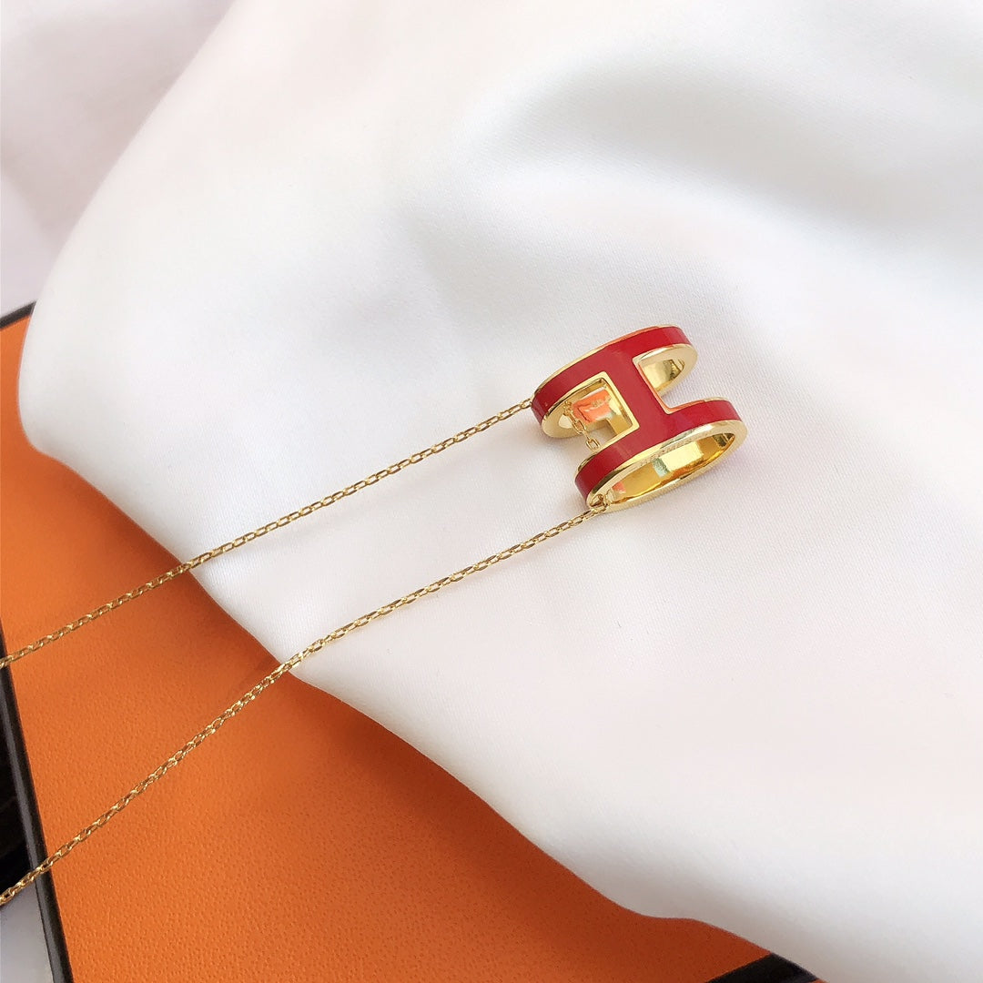 [LunaMar]HM CLIC RED ENAMEL GOLD NECKLACE