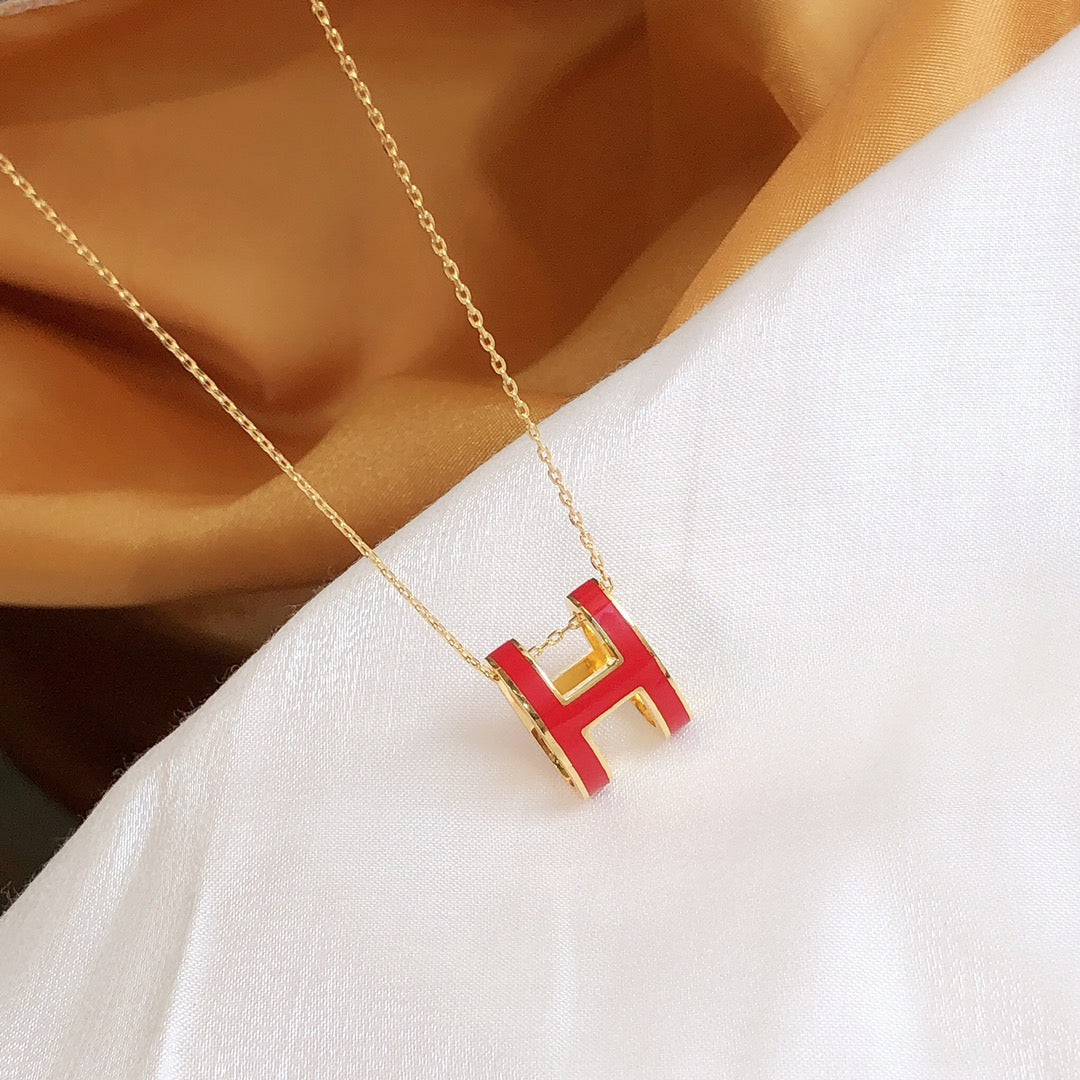 [LunaMar]HM CLIC RED ENAMEL GOLD NECKLACE