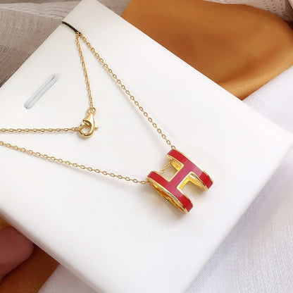 [LunaMar]HM CLIC RED ENAMEL GOLD NECKLACE