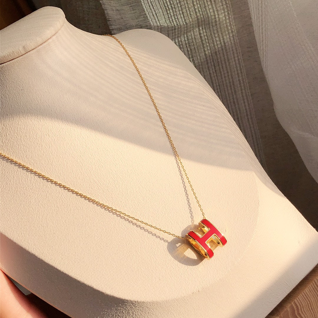 [LunaMar]HM CLIC RED ENAMEL GOLD NECKLACE