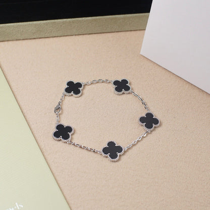 [LunaMar]LUCKY CLOVER 5-MOTIF BRACELET - BLACK OXNY COLLECTION